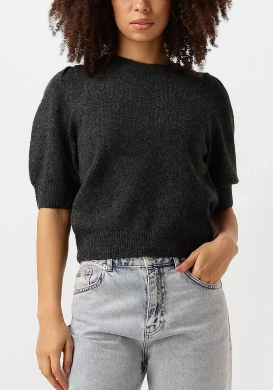 Neo Noir Martha Bow Knit Tee Tops & T-shirts Dames - Shirt - Antraciet - Maat 36