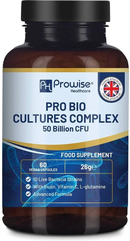Bio Cultures Complex Probiotics and Prebiotics | 50 Billion CFU | 60 Capsules