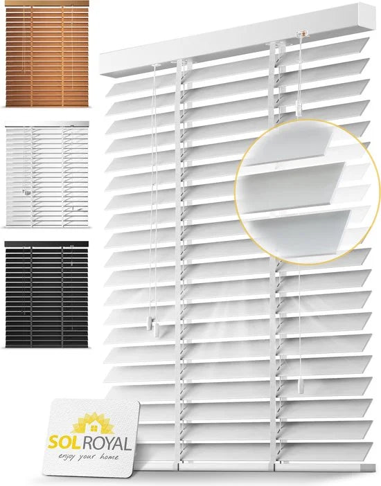 Sol Royal BE5 – Houten Jaloezieen Wit 50 mm Lamellen Extra Breed – 90x250 cm – Eenvoudige Montage aan Muur & Plafond – Echt Hout – Rolgordijn Raam &