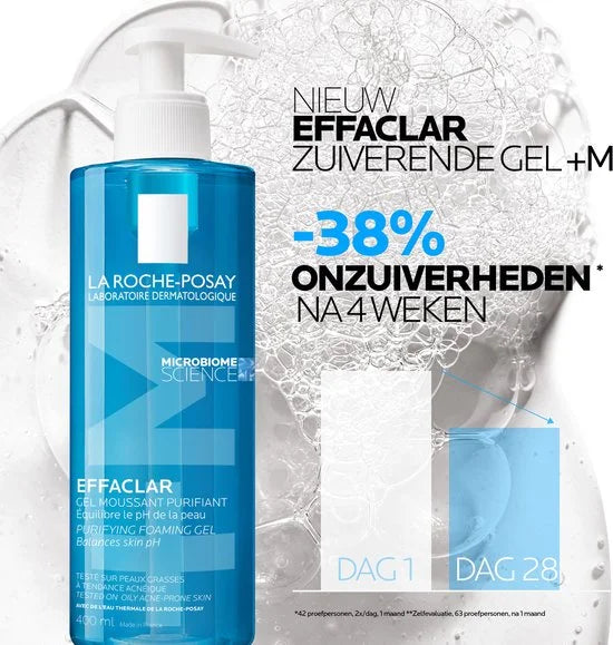 La Roche-Posay Effaclar Zuiverende Reinigingsgel +M - voor een Vette, Onzuivere Huid met Neiging tot Acne - 400ml