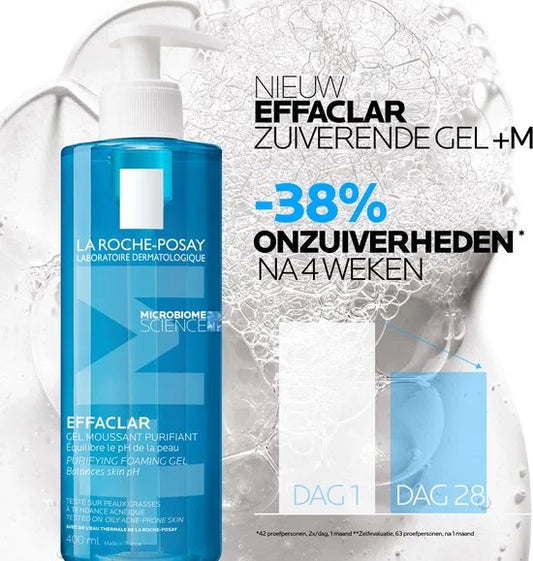 La Roche-Posay Effaclar Zuiverende Reinigingsgel +M - voor een Vette, Onzuivere Huid met Neiging tot Acne - 400ml