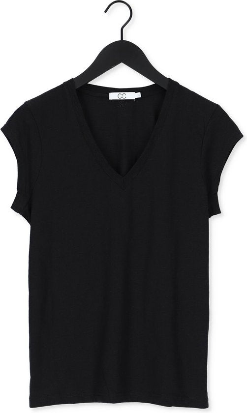 CC Heart Basic V-neck Tshirt Tops & T-shirts Dames - Shirt - Zwart - Maat M