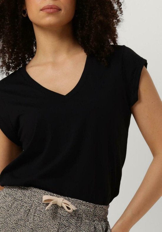 CC Heart Basic V-neck Tshirt Tops & T-shirts Dames - Shirt - Zwart - Maat M
