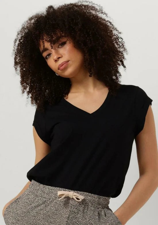 CC Heart Basic V-neck Tshirt Tops & T-shirts Dames - Shirt - Zwart - Maat L
