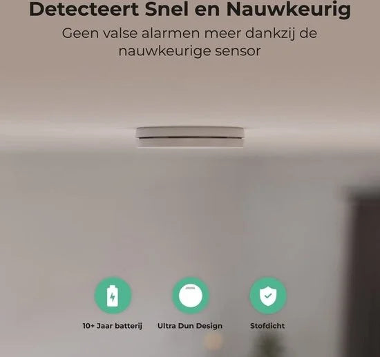 Easeware ES-1 Ultra Dunne Rookmelder met 10 jaar batterij - Inclusief Schroefoze Montage - Brandmelder - Rookdetector - Voldoet aan Norm