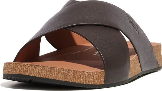Fitflop Iqushion Leather Cross Slippers Bruin EU 44 Man