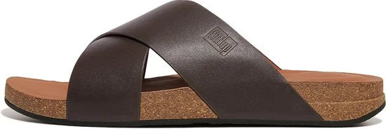 Fitflop Iqushion Leather Cross Slippers Bruin EU 44 Man