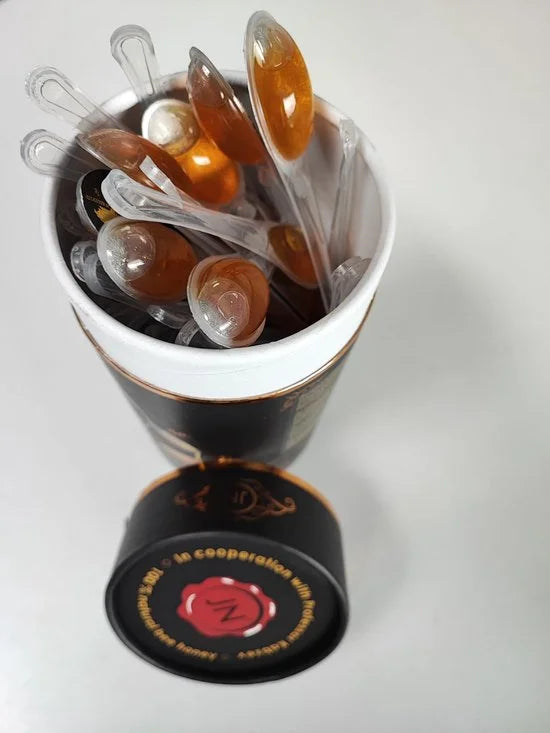 55 X HONEY SPOONS IN LUXE GIFT CYLINDER
