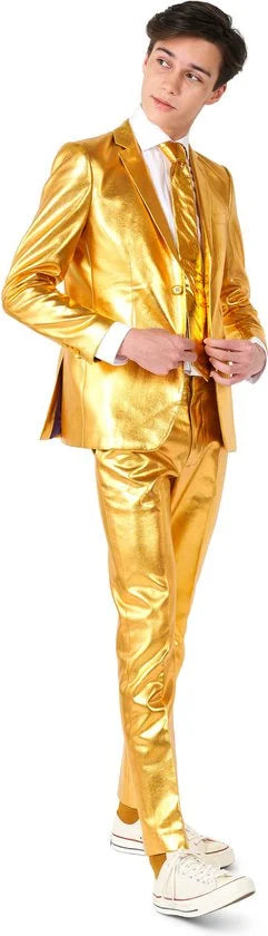 OppoSuits TEEN BOYS Groovy Gold - Tiener Verkleedpak - Gouden Pak - Gouden Kostuum - Carnavalskleding - Maat EU 134/140