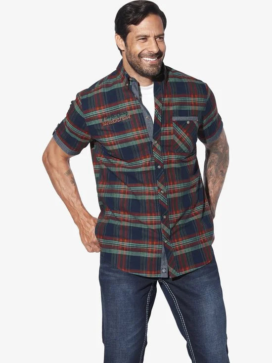 Jan Vanderstorm herren Overhemd Met Korte Mouwen - 41/42 - donkerblauw