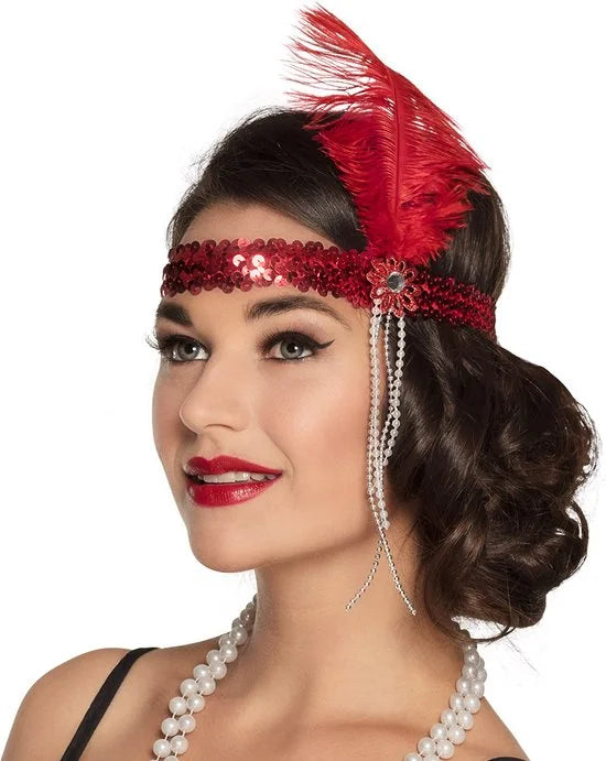 Boland - Hoofdband Flapper rood Rood - Één maat - Volwassenen - Vrouwen - 20's - Roaring Twenties