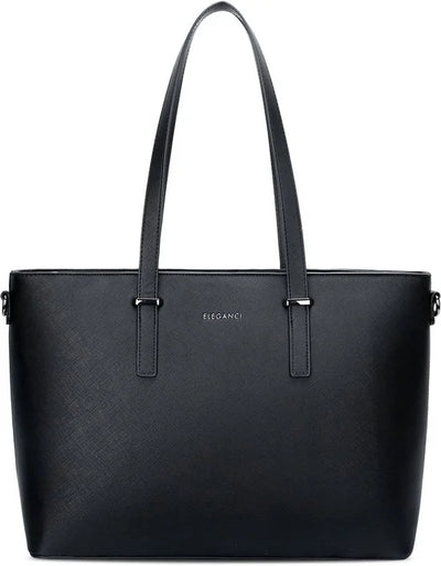 Eleganci - Dames Handtas - shopper - geschikt voor A4 - met extra lange riem - zwart - Ideaal voor school- of werktas.