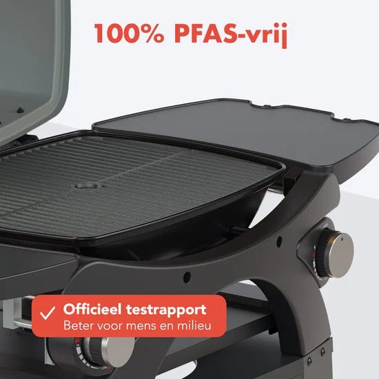 KitchenBrothers Gas BBQ - Staand en Tafelmodel Barbecue - 2 Branders - Tafelbarbecue - Anti-aanbaklaag - 37x48 cm Grilloppervlak - Zwart