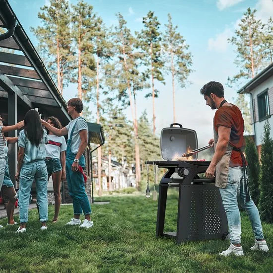 KitchenBrothers Gas BBQ - Staand en Tafelmodel Barbecue - 2 Branders - Tafelbarbecue - Anti-aanbaklaag - 37x48 cm Grilloppervlak - Zwart