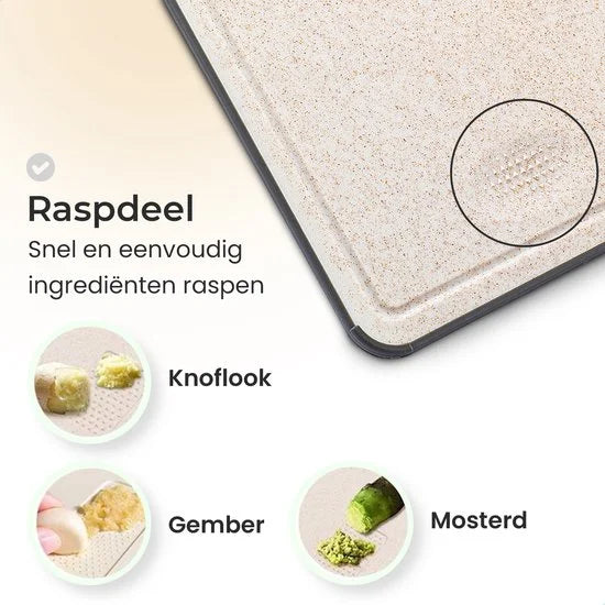 Lunaro 100% Titanium Snijplank Dubbelzijdig - PFAS-vrij - Cutting Board - Sapgeul - Met Raspdeel en Messenslijper