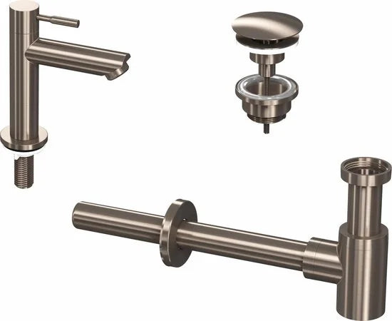 Fonteinkraanset INK Laag Model Inclusief Waste en Design Sifon Brushed Nickel
