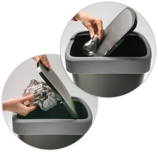 Rotho Twist afvalbak met swingdesksel 50L - zilvermetaalkleurig - BPA-vrij - incl 6 sticker voor diverse afvalstromen