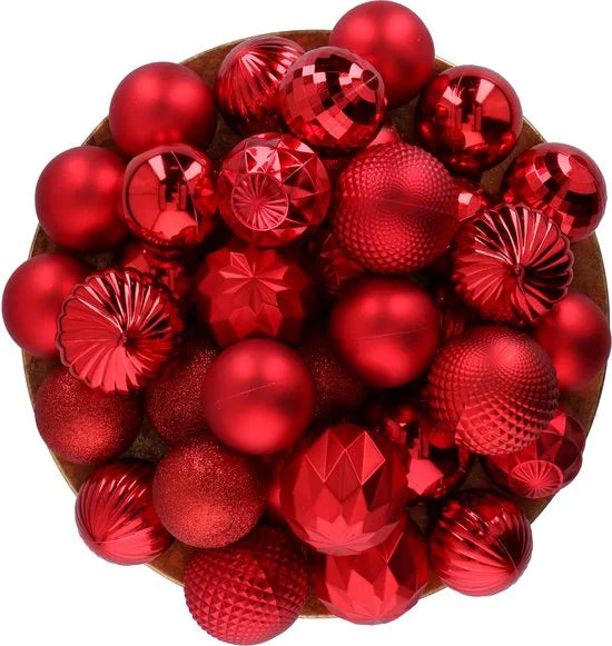 Giftsome Rode Kerstballen Set - 60 Stuks Kunststof Kerstballen - Ø6/7 cm