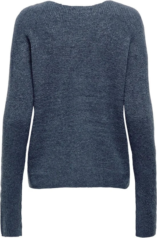 Only Camilla V-hals Trui - Dames Sweater - Vintage Indigo Melange