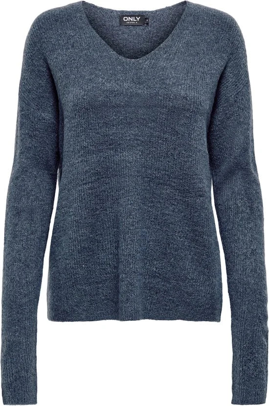 Only Camilla V-hals Trui - Dames Sweater - Vintage Indigo Melange
