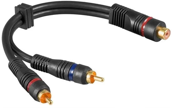 Subwoofer/Tulp stereo (m) - Tulp mono (v) audio adapter - verguld / koper - 0,20 meter