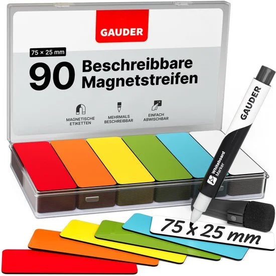 GAUDER beschrijfbare magnetische etiketten - herbruikbare magnetische borden voor whiteboards, schoolborden, kanbanborden en koelkasten - magneetkaar