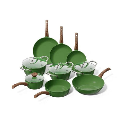 Cook & Pan - Pannenset 9-delig - PFAS vrij - Inductie Keramisch - Non stick - 7 jaar garantie - Groen