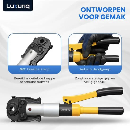 Luxuriq Professionele Perstangenset - TH, M en U persbekken - Buizenscharen + Kalibrator - Krimptang - 6 Ton Perskracht