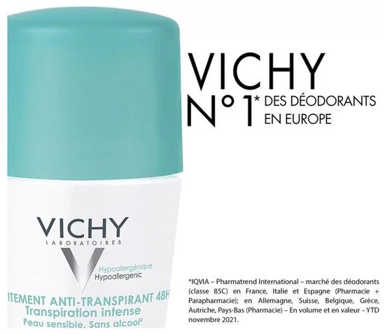 Vichy Deodorant Intense Transpiratie roller 48 uur 50ml gevoelige huid