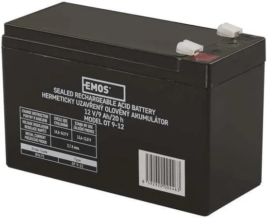 Emos Oplaadbare Loodaccu 12V - Lead-Acid - 9Ah - 6.3mm Aansluiting - Zwart