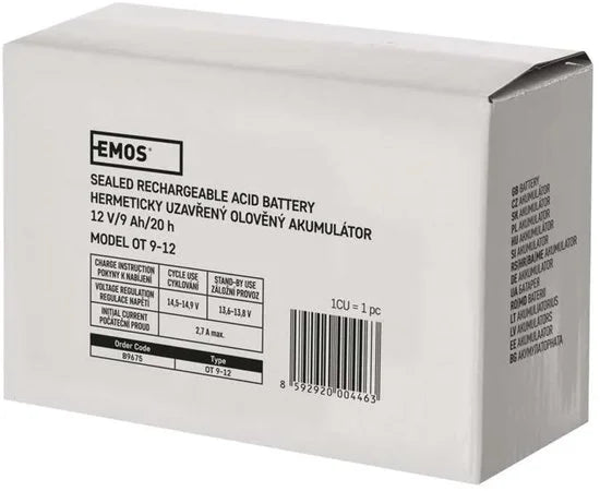 Emos Oplaadbare Loodaccu 12V - Lead-Acid - 9Ah - 6.3mm Aansluiting - Zwart