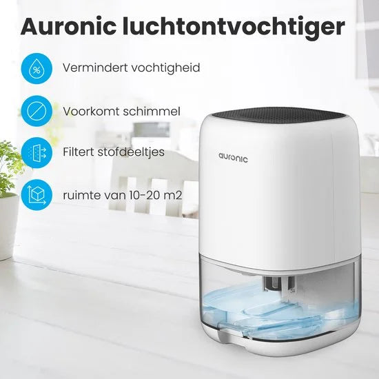 Auronic Luchtontvochtiger - Ontvochtigt 450ml Per Dag in Huis - 1L Waterreservoir - LED - Vochtopnemer voor in Woonkamer, Slaapkamer & Badkamer - Deh