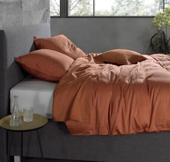 Zohome Dekbedovertrek Satinado - Effen Bedlinnen - 140x220 - Oranje - Dekbedhoes van 100% Katoen-Satijn