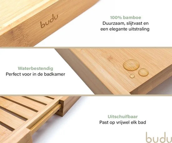Budu Badplank Bamboe - Badplank voor in bad - Verstelbaar badrek - Houten badplank - Badrekje - Badplank hout - 70-105 cm