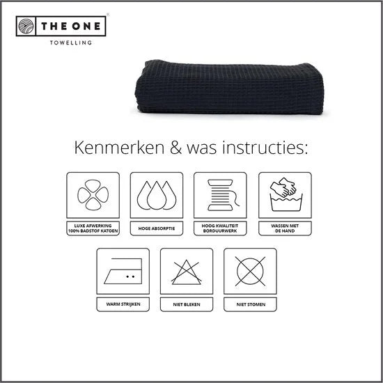 The One Towelling Wafel Handdoek - 100 x 150 cm - Hoge vochtopname - 230 gr/m² - Katoen - Antraciet