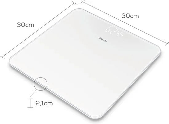 Beurer GS 225 Personenweegschaal - Magic LED / dotmatrix display - 30 x 30 cm - Tot 180 kg - Veiligheidsglas - Overbelastingindicatie - Automatische