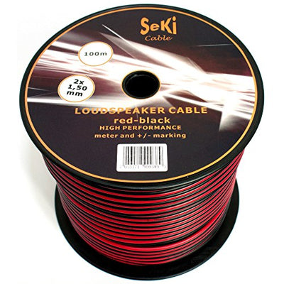 Seki Lautsprecherkabel 2x1,50mm² 100m rot schwarz CCA-Audiokabel